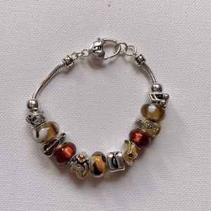 Musical & Country Western themed silver tone hand crafted charm bracelet, 8”